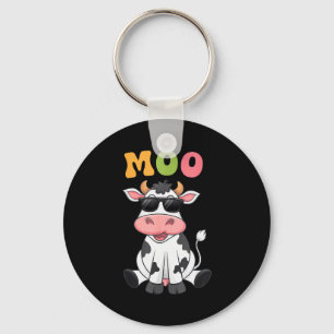 Groovy Moo Cow - Funny Farmer Cow Men Women Kids B Key Ring
