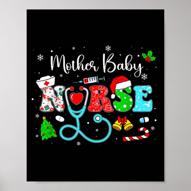 Groovy Mother Baby Nurse Christmas Matching Xmas N Poster (Front)