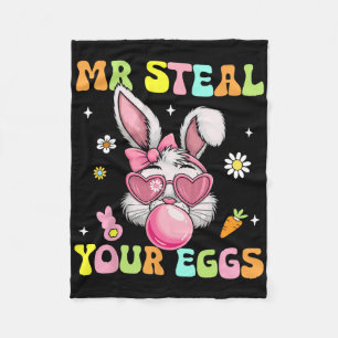 Groovy Mr Steal Eggs Easter Days Bunny Hunting Res Fleece Blanket