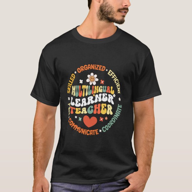 Groovy Multilingual Learner Teacher Maestra Spanis T-Shirt (Front)