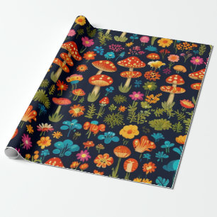 Groovy Mushroom & Flower Pattern Wrapping Paper
