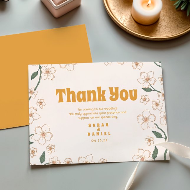 Groovy Mustard Floral Wedding Thank You Card (Creator Uploaded)