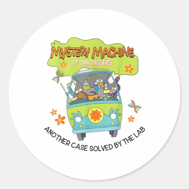 Groovy Mystery Machine Of Diagnostics Lab Tech Lab Classic Round Sticker (Front)