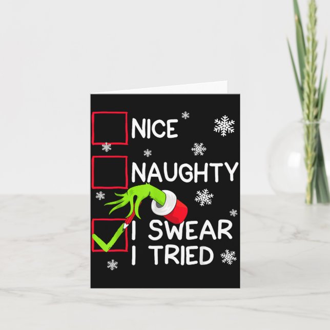 Groovy Naughty I Swear I Tried Christmas Xmas Men  Card (Front)