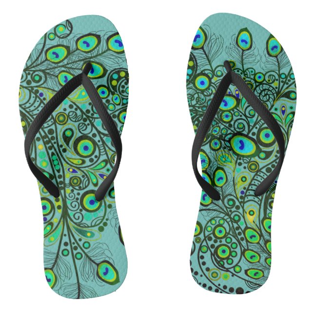 Groovy neon green peacock feather flip flops (Footbed)