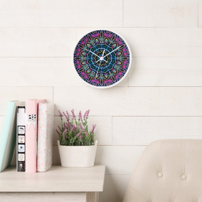 Groovy Neon Mushroom Party Mandala Clock (Reading Room)