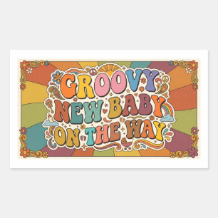 Groovy New Baby on the Way Retro Sunshine  Rectangular Sticker