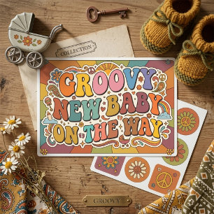 Groovy New Baby on the Way Retro Sunshine  Rectangular Sticker