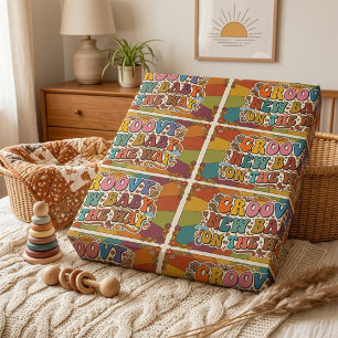 Groovy New Baby on the Way Retro Sunshine Wrapping Paper