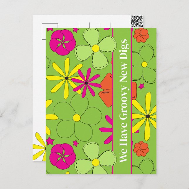 Groovy New Digs Address Moving Announcement Postcard (Front/Back)