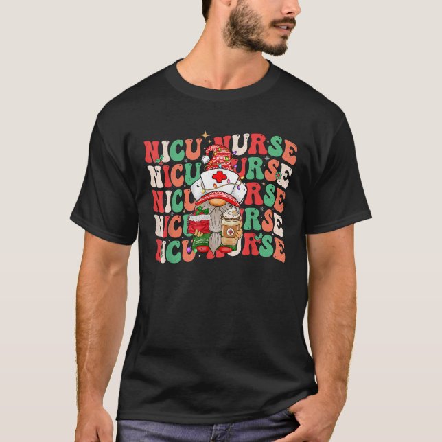 Groovy NICU Nurse Christmas Gnome Costume Neonatal T-Shirt (Front)
