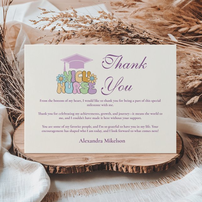 Groovy NICU Nurse Graduation Party Thank You Card (Creator Uploaded)