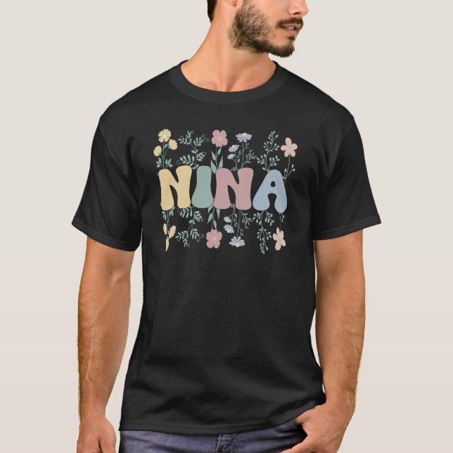 Groovy Nina Grandmother Flowers Nina Grandma T-Shirt (Front)