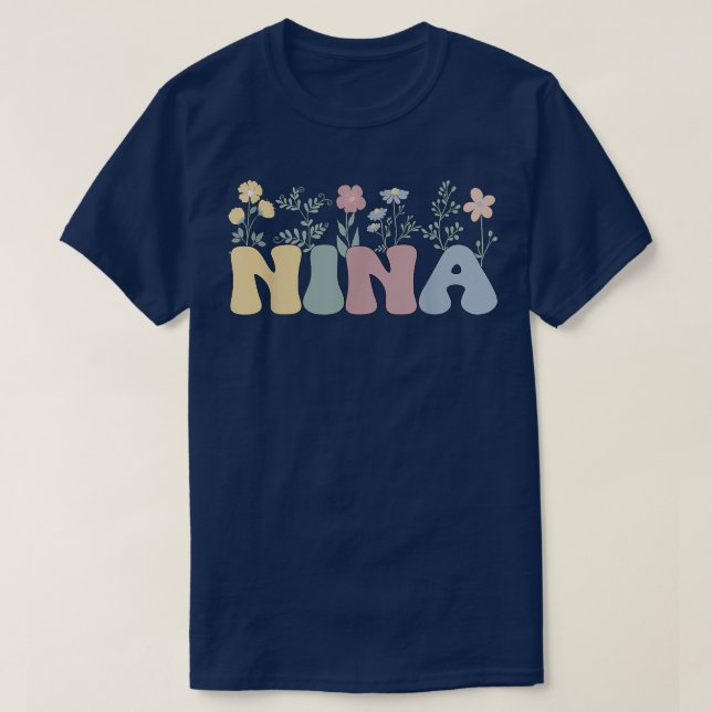 Groovy Nina Grandmother Flowers Nina Grandma  T-Shirt (Design Front)