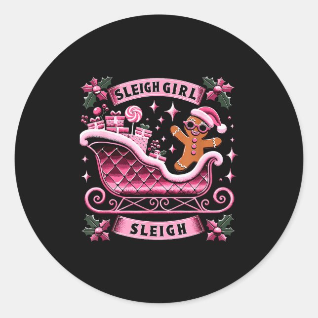 Groovy Nk Christmas Candy Sleigh Girl Gingerbread  Classic Round Sticker (Front)