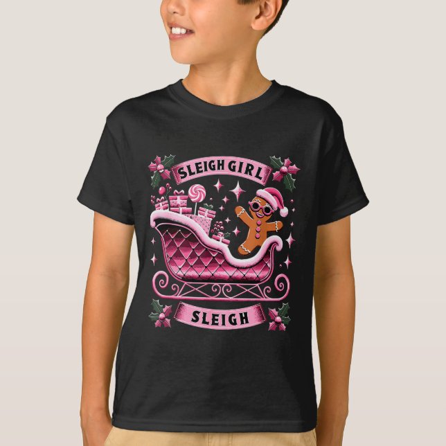Groovy Nk Christmas Candy Sleigh Girl Gingerbread  T-Shirt (Front)