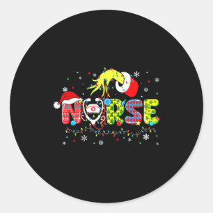 Groovy Nurse Christmas Xmas Santa Rn Cna Icu Scurb Classic Round Sticker