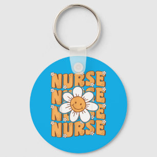 Groovy Nurse Cute Daisy Flower Retro School Nurse Key Ring