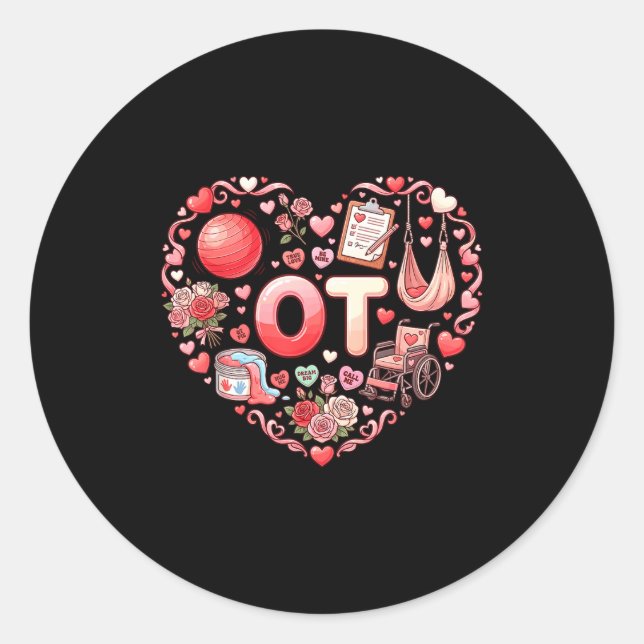 Groovy occupational therapy valentines ot classic round sticker (Front)