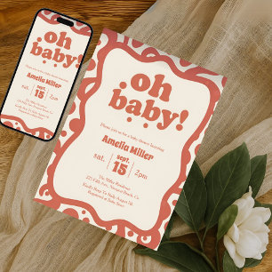 Groovy Oh Baby Shower   Retro 70s Terracotta  Invitation