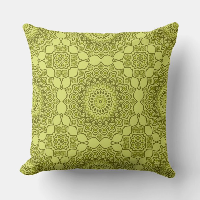 Groovy Olive Green Mandala Pattern Cushion (Front)