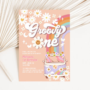 Groovy ONE 1st Birthday Hippie 70's Retro Invitation