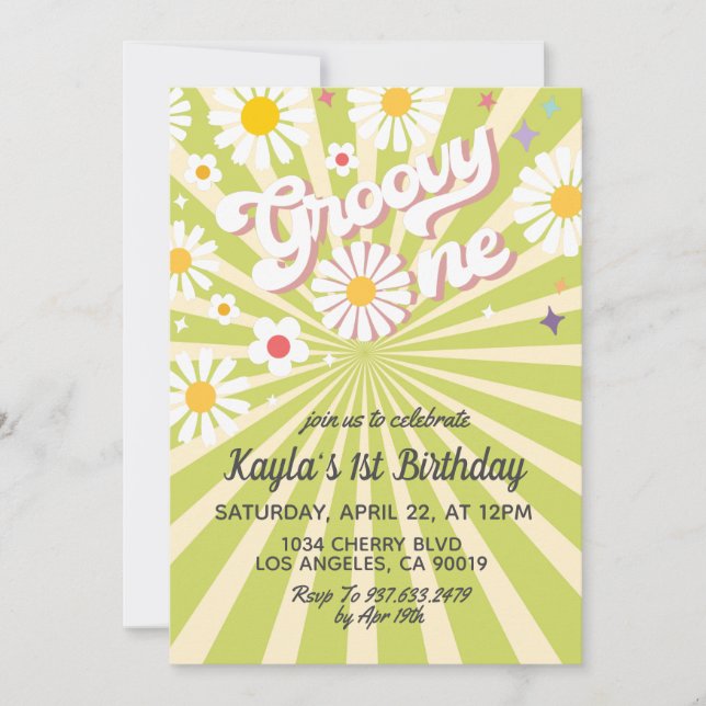 Groovy One 1st Birthday Invitation (Front)
