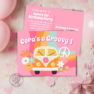 Groovy One 1st Birthday Invitation Postcard