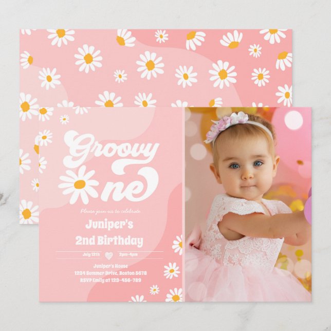 Groovy One 1st Birthday Party Boho Floral Daisy Invitation (Front/Back)