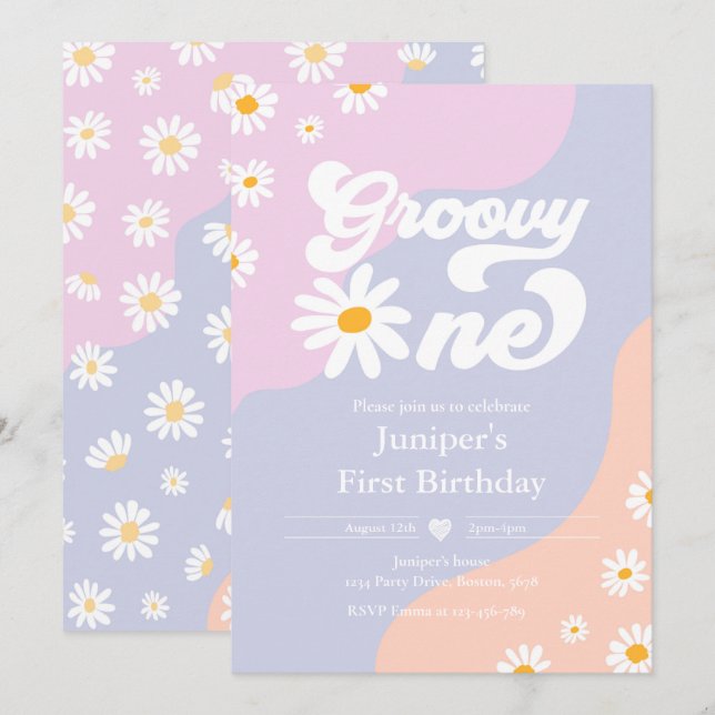Groovy One 1st Birthday Party Boho Floral Daisy  Invitation (Front/Back)