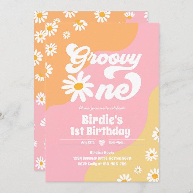 Groovy One 1st Birthday Party Boho Floral Daisy Invitation (Front/Back)