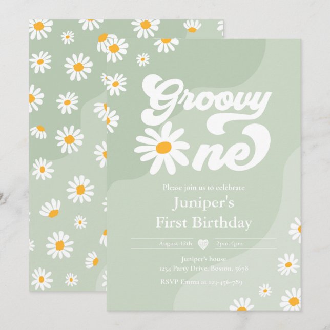 Groovy One 1st Birthday Party Boho Floral Daisy Invitation (Front/Back)