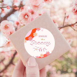 Groovy One 1st Birthday Party Boho Retro Daisy Classic Round Sticker