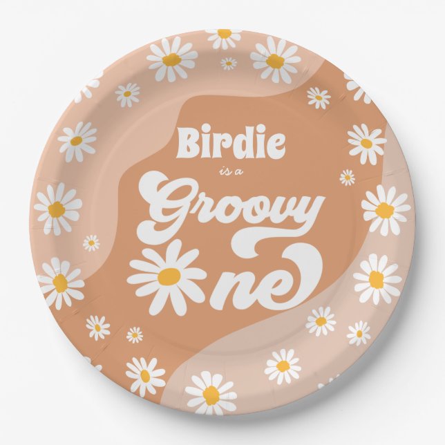 Groovy One 1st Birthday Party Boho Retro Daisy  Paper Plate (Front)