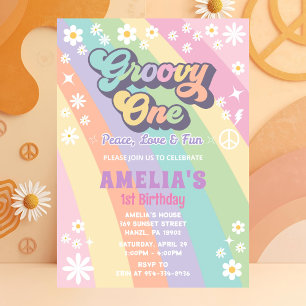 Groovy one birthday invitation