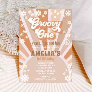 Groovy one birthday invitation