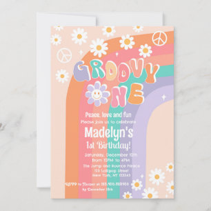 Groovy One Boho Daisy First Birthday Invitations