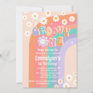 Groovy One Boho Daisy First Birthday Invitations