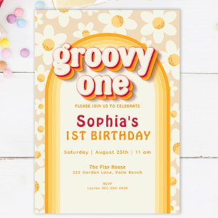 Groovy One Boho Daisy Rainbow First Birthday Invit Invitation