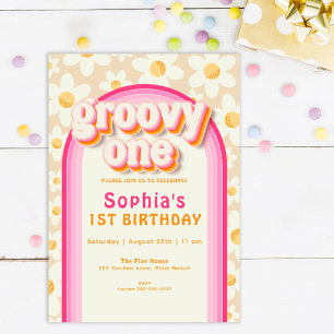 Groovy One Boho Daisy Rainbow First Birthday Invitation