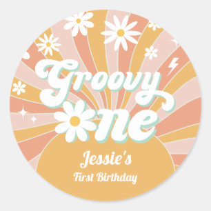 Groovy One Boho Retro Daisy Sunshine Floral Classic Round Sticker