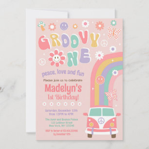 Groovy One Boho Retro First Birthday Invitations
