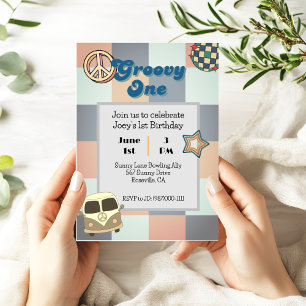 Groovy One Boys Birthday Invitation