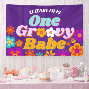 Groovy One Colourful Retro Floral Birthday Banner