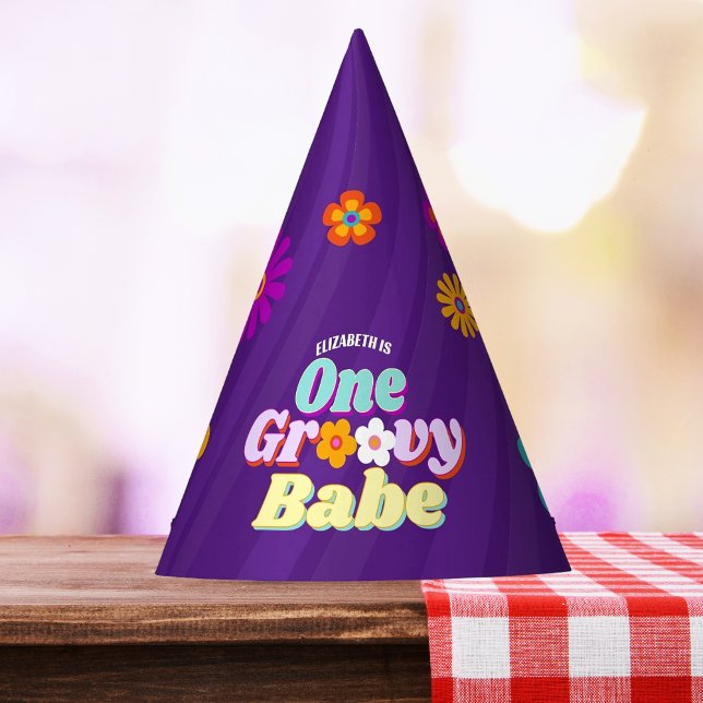 Groovy One Colourful Retro Floral Birthday	 Party Hat (Creator Uploaded)
