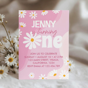 Groovy One Daisy 1st Birthday Invitation