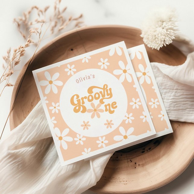 Groovy One Daisy 1st Birthday Napkin (Creator Uploaded)
