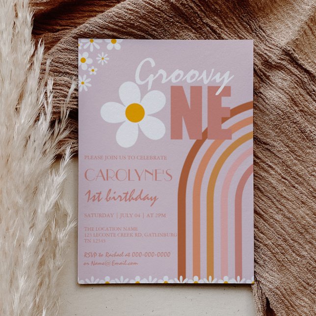 Groovy One Daisy Boho Rainbow First Birthday Invitation (Creator Uploaded)