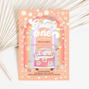 Groovy ONE Daisy Groovy Van 1st Birthday Invitation