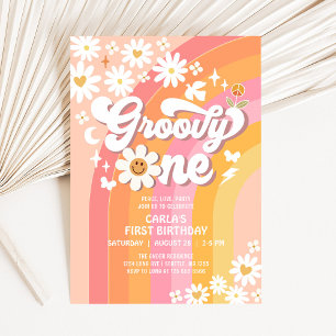 Groovy ONE Daisy Hippie 70's Retro 1st Birthday Invitation